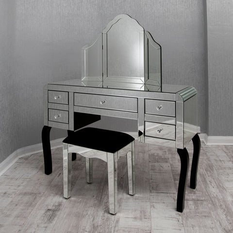 5 Drawers Clear Mirror Dressing Table Set