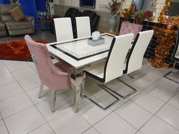 WHITE & BLACK MARBLE DINING TABLE + 6 DINING  CHAIRS