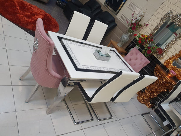 WHITE & BLACK MARBLE DINING TABLE + 6 DINING  CHAIRS