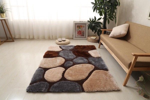 3D Pebbles Shaggy Rug - Brown & Grey