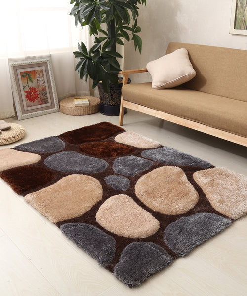 3D Pebbles Shaggy Rug - Brown & Grey