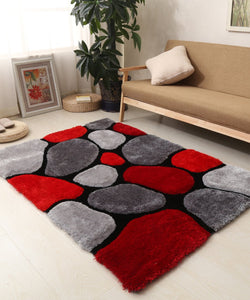 3D Pebbles Shaggy Rug - Red & Grey