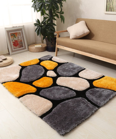 3D Pebbles Shaggy Rug - Yellow & Grey