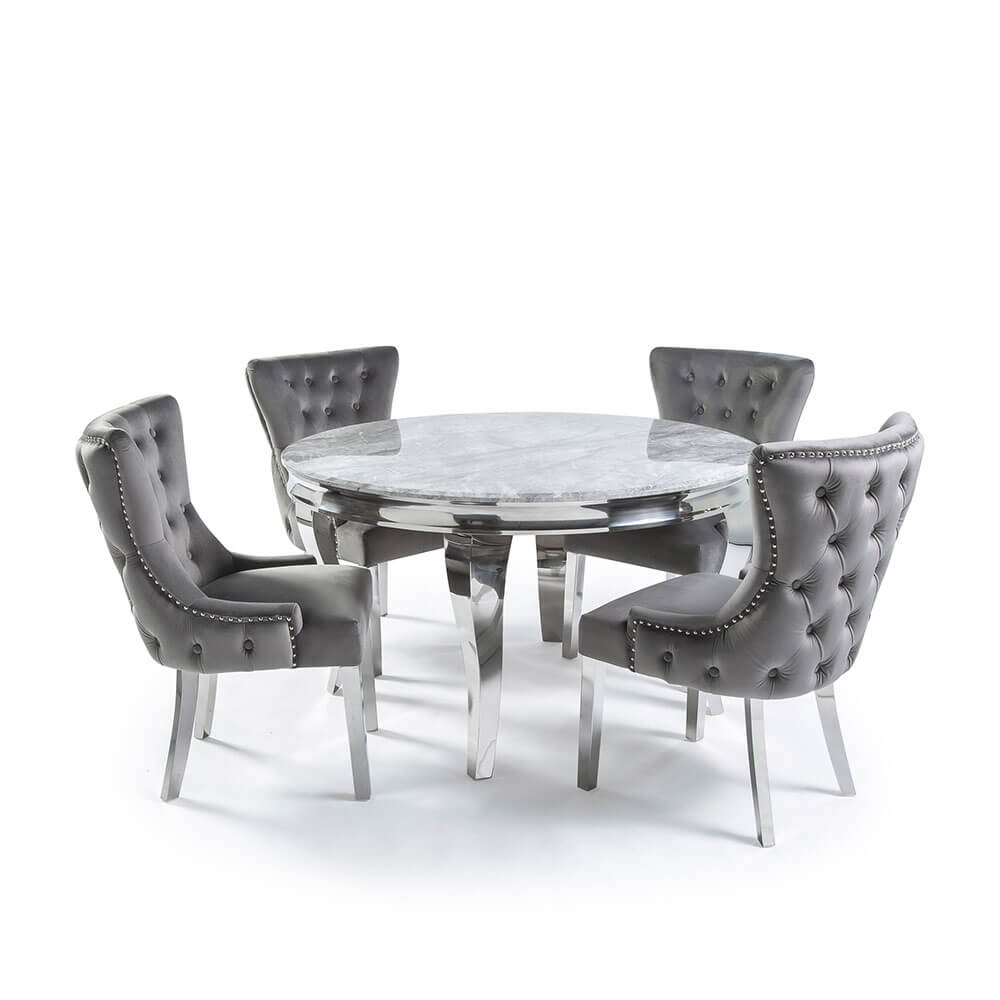 Louis Grey Round Marble Dining Table And 4 Chairs