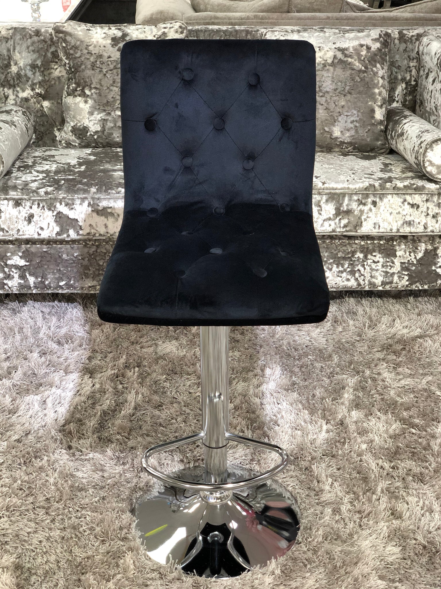 Elegant Plush Velvet Black Fabric Bar Stool