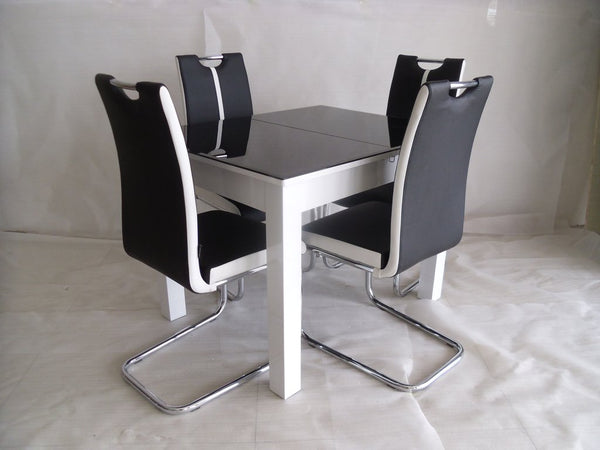 BLACK-WHITE PRIMO EXTENDING DINING TABLE AND 4 CHAIRS SETS