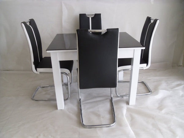 BLACK-WHITE PRIMO EXTENDING DINING TABLE AND 4 CHAIRS SETS