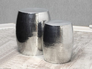 Aluminium Hammered Drum Coffee Table Set of 2 SILVER