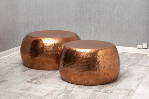 Aluminium Hammered Drum Table Set of 2 COPPER Coffee Table