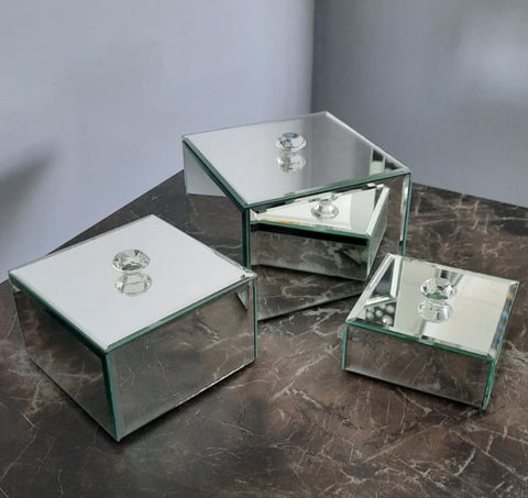 Clear Mirrored Jewellery Box Set of 3