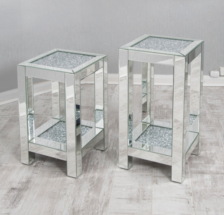 Square crushed mirror small coffee table side table