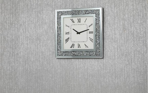 Square crushed mirror wall clock