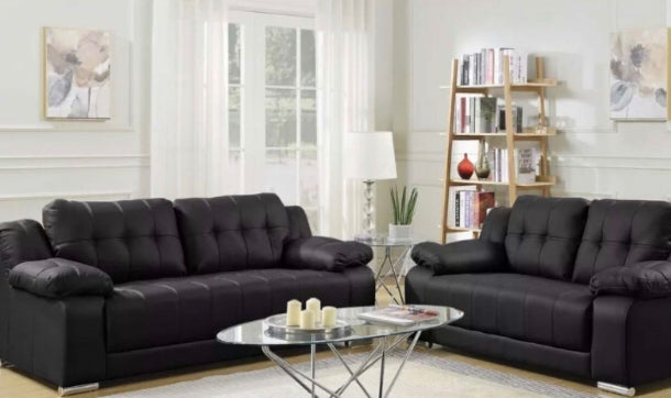 Franklin Black Leather Sofa Collection