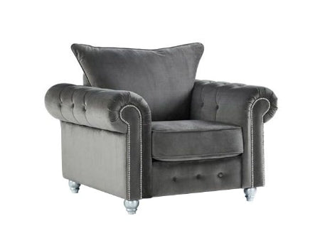 Olympia Grey Plush Velvet Fabric Sofa Collection