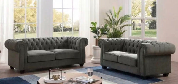 Hampton Grey Fabric Chesterfield Sofa Collection