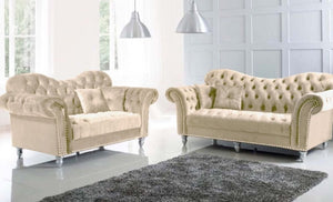 Elegance Cream Plush Velvet Fabric Sofa Collection