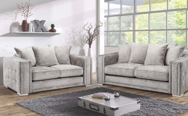 Benz Crushed Velvet Silver Fabric Sofa Collection