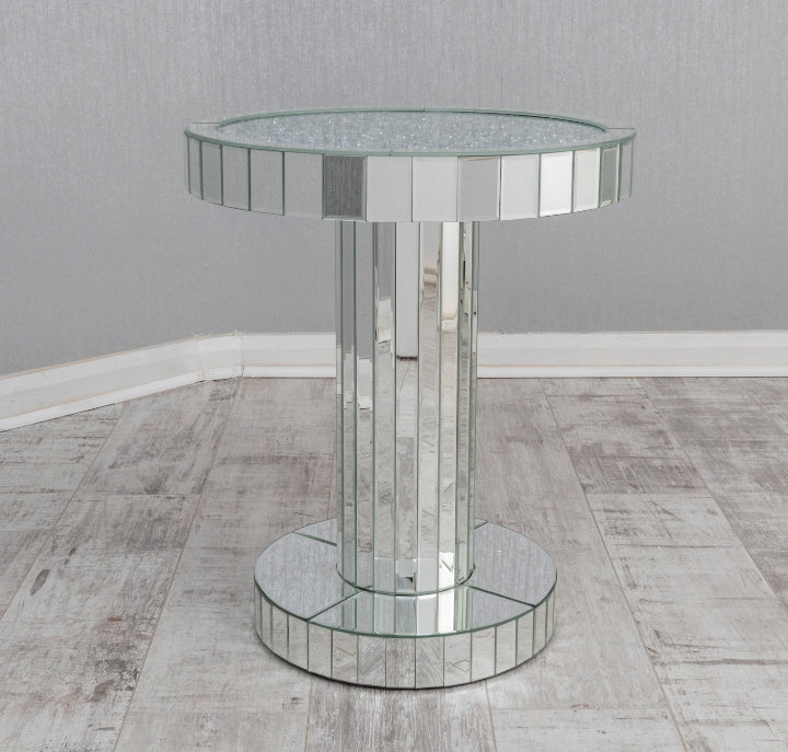 CRUSHED MIRROR ROUND SMALL COFFEE TABLE SIDE TABLE