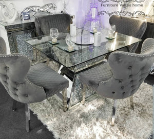 CRUSHED MIRROR SQUARE DINING TABLE WITH 4 CHAIR'S