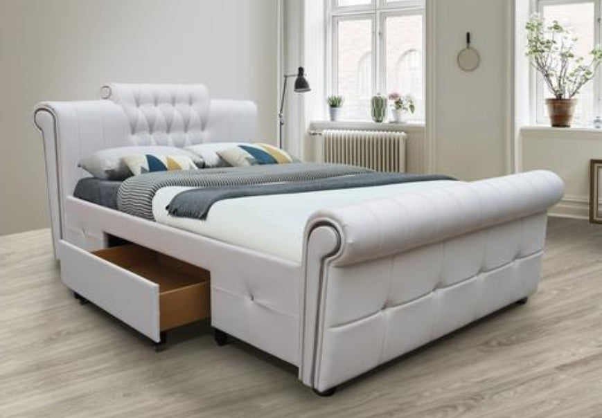 TIVONA FAUX LEATHER HIGH BASE 2 DRAWERS BED FRAME AVAILABLE IN DOUBLE KING WHITE AND BLACK