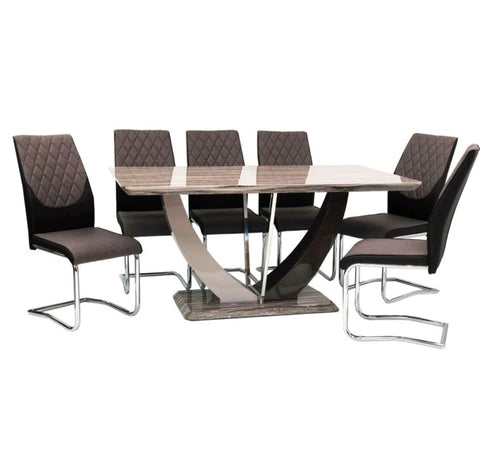 Atlantis Dining Table + 6 Atlantis Chairs (Marble Effect)