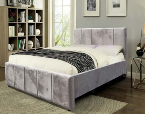 GREY PLUSH VELVET OTTOMAN STORAGE BED FRAME