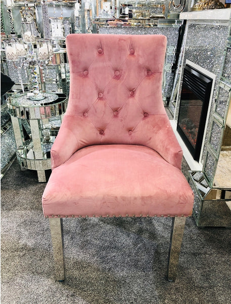 Majestic Velvet Lion Knocker Back Pink Dining Chair