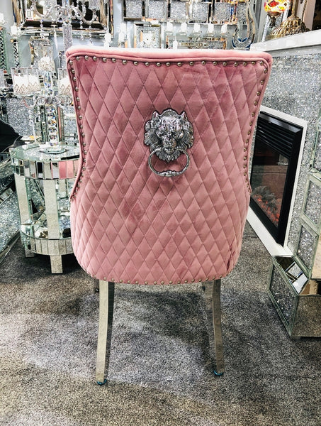 Majestic Velvet Lion Knocker Back Pink Dining Chair