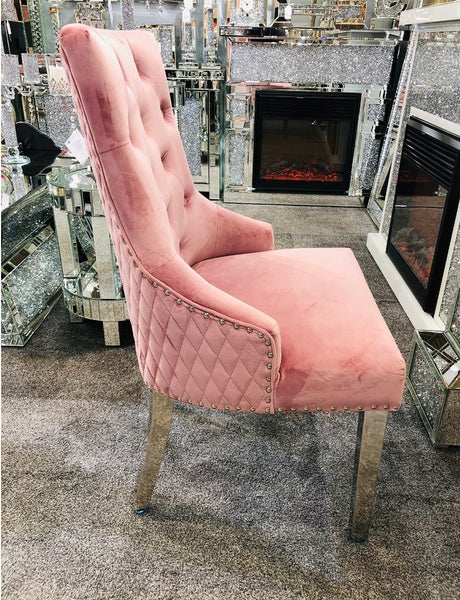 Majestic Velvet Lion Knocker Back Pink Dining Chair