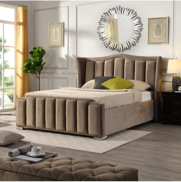 Mink Clark Plush Velvet Bed Frame