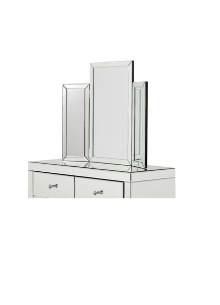 7 Drawers Mirrored Dressing Table Set with Tipple - fold Mirror and Mirrored Stool