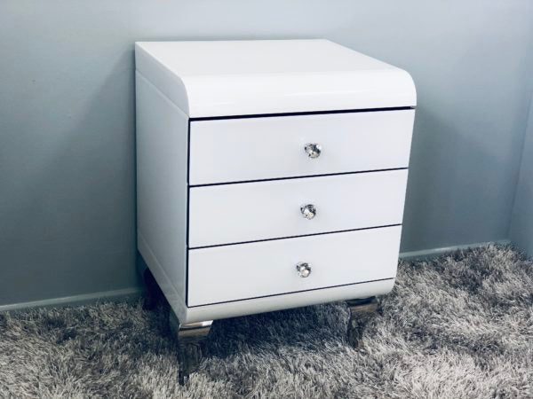 White Curved Bedside Table