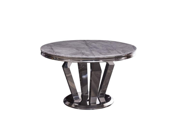 ALESSANDRO MARBLE ROUND DINING TABLE WITH 4 BIANCA PLUSH VELVET CHAIRS