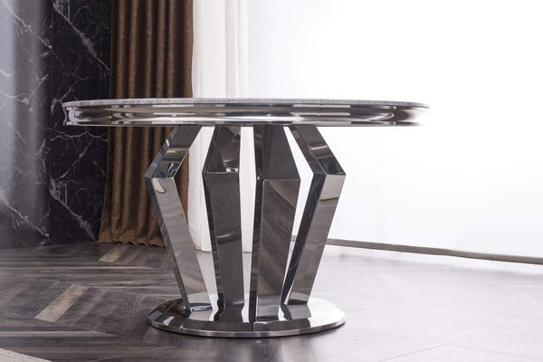 ALESSANDRO MARBLE ROUND DINING TABLE WITH 4 CHAIRS, PREMIUM QUALITY MARBLE 4 FENDI VELVET CHAIRS