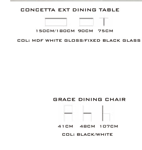 CONCETTA EXTENDING DINING TABLE WITH 4/6 CHAIRS OF YOUR CHOICE AVAILABLE IN BLACK & WHITE