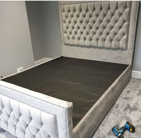 Angela Grey Plush Velvet Ottoman Storage Bed Frame