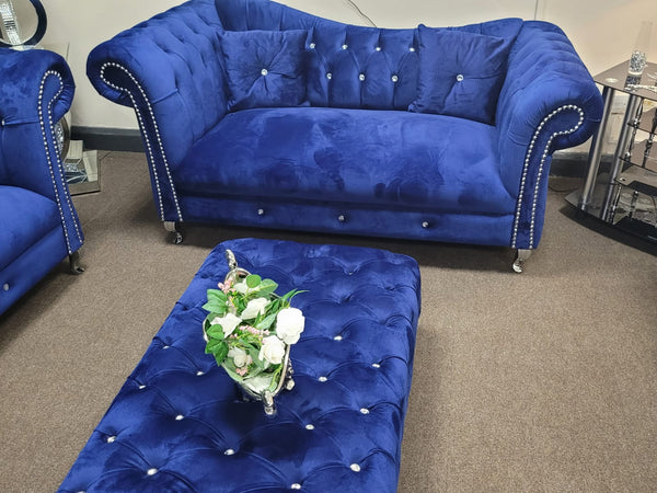 Mia Royal Blue Plush Velvet Sofa 3+2 Seater