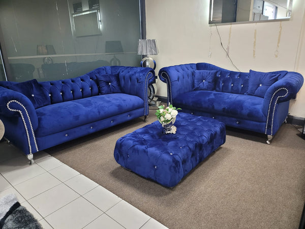 Mia Royal Blue Plush Velvet Sofa 3+2 Seater