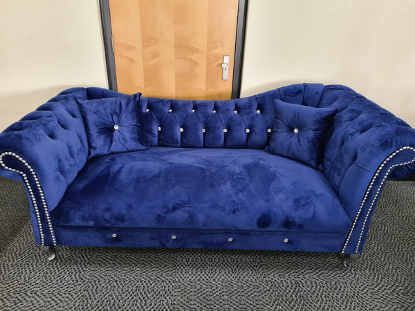 Mia Royal Blue Plush Velvet Sofa 3+2 Seater