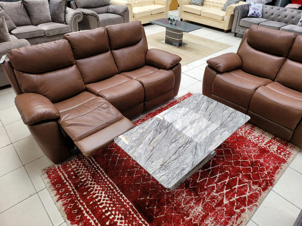 Mimi Brown Leather Manual Recliner Sofa