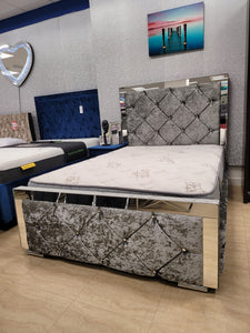 Ariana Mirror Grey Plush Velvet Grey Bed Frame