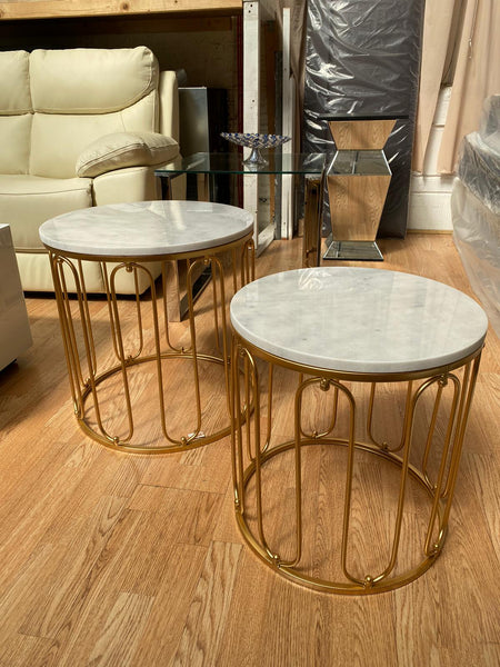 Marina Gold And White Marble Side Table / Lamp table / Coffee Table