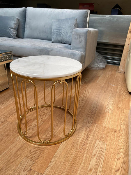 Marina Gold And White Marble Side Table / Lamp table / Coffee Table