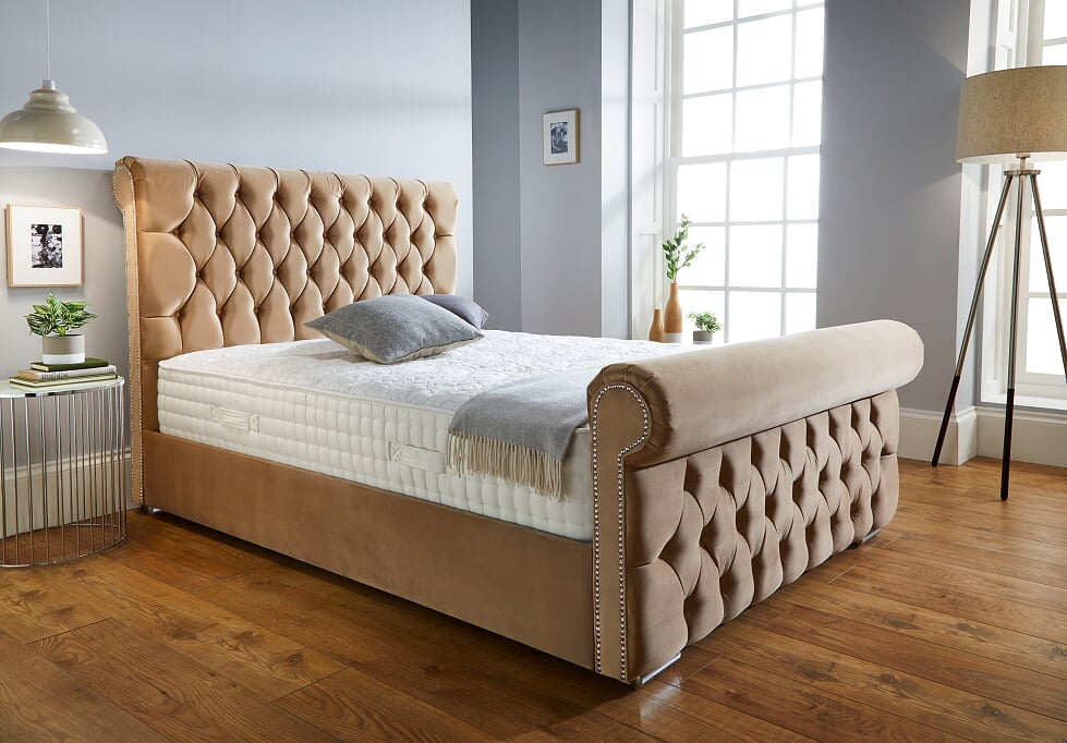 Velvet Ottoman Sleigh Bed Frame