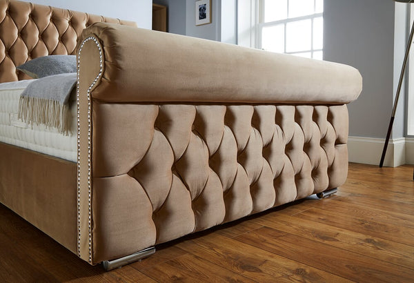 Velvet Ottoman Sleigh Bed Frame