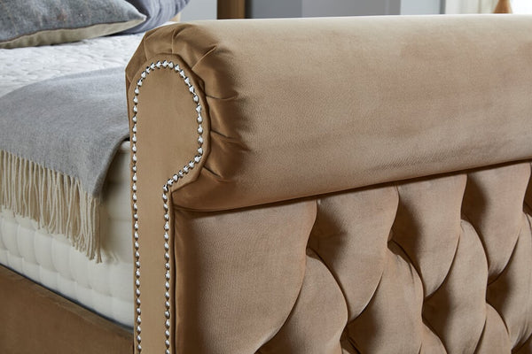 Velvet Ottoman Sleigh Bed Frame