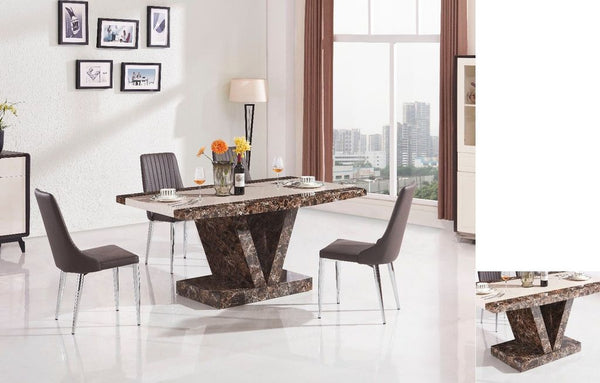 MARBLE EFFECT DINING TABLE WITH CHAIRS  BLACK BROWN