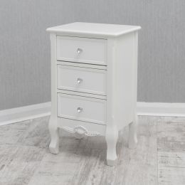 3 Drawer White Wood Bedside