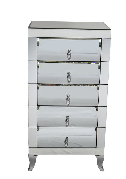 Clear Mirrored Curved 5 Drawer Mirrored Tallboy Chest Of Drawers