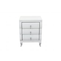 White Curved Mirrored 3 Drawer Bedside